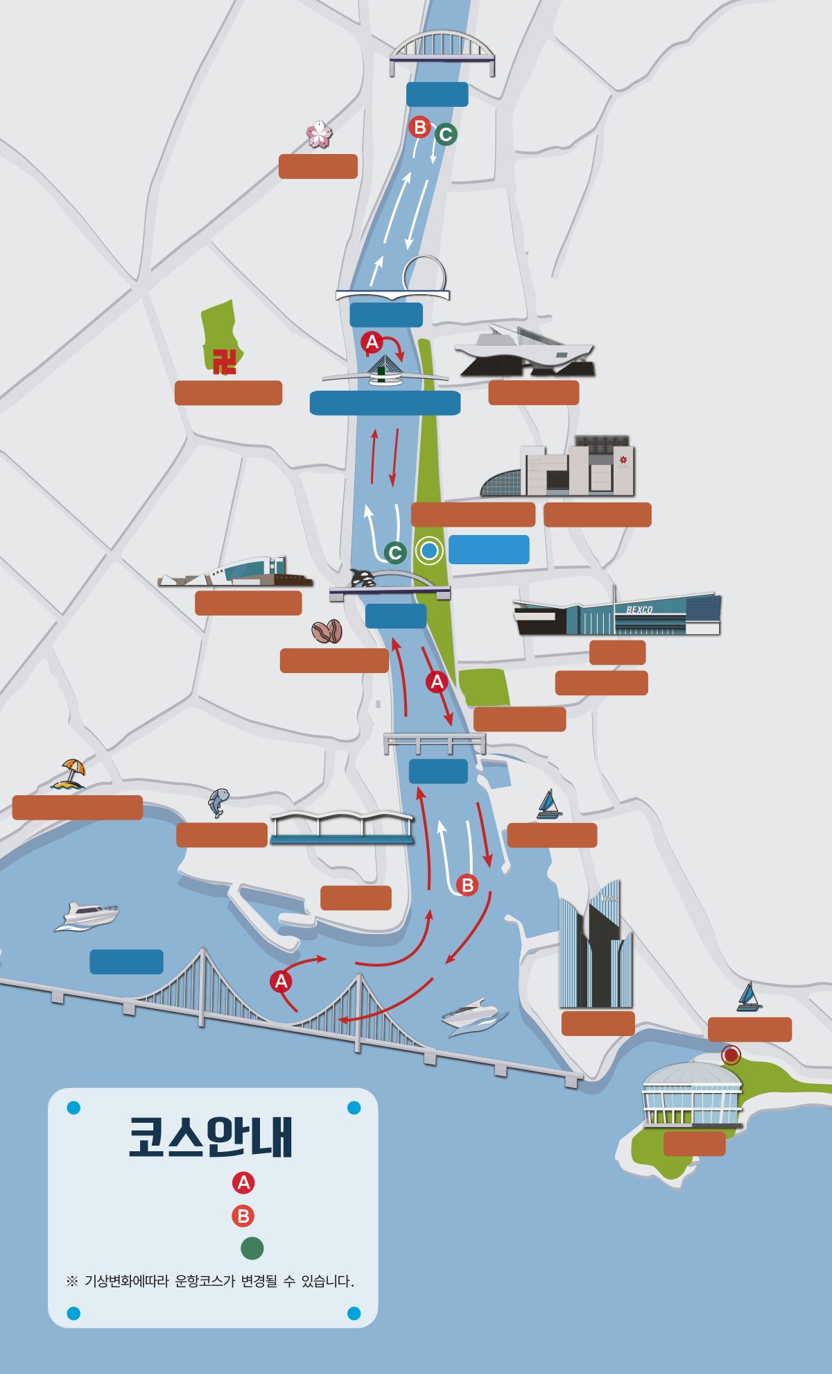 Haeundae River Cruise route map (vertical)