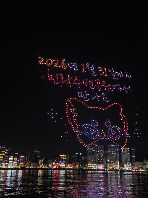 A New Year greeting drawn with drones