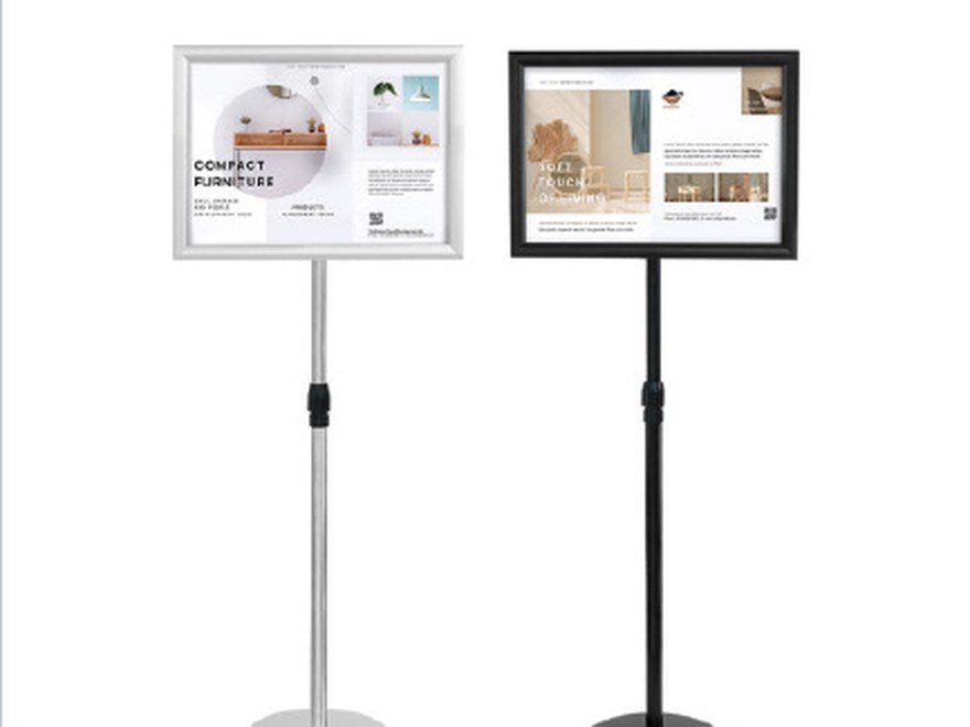 Two sign stands holding A4 notices